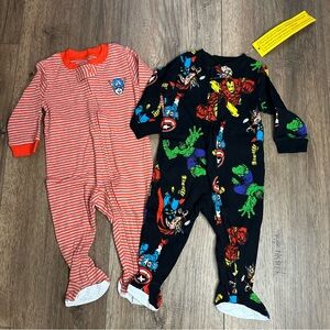 NWT! Marvel Superhero Kids One Piece Pajama Bundle, Sleepers, Hulk, Iron Man, 6m